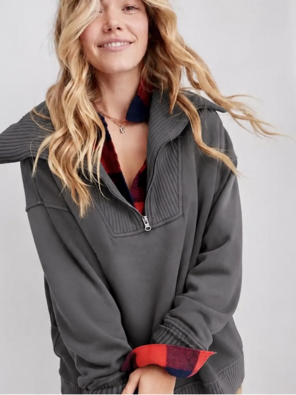 Aerie down to earth oversized quarter zip sweatshirt